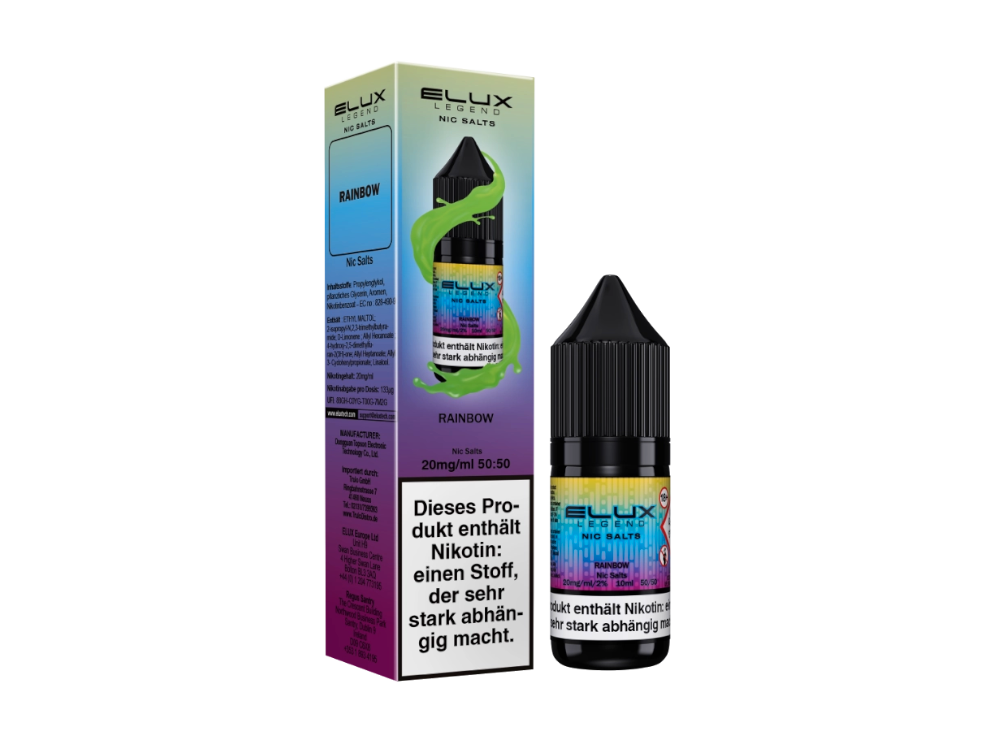 Elux Nikotinsalz Liquid Rainbow - Nutzung in einer E-Zigarette, ideal für Dampfer, die fruchtige Aromen bevorzugen.