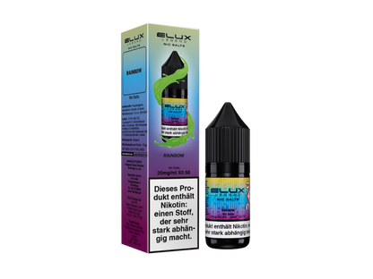 Elux Nikotinsalz Liquid Rainbow - Nutzung in einer E-Zigarette, ideal für Dampfer, die fruchtige Aromen bevorzugen.