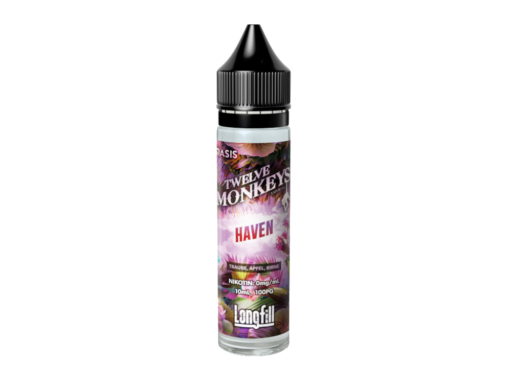 Twelve Monkeys Longfills 10ml Haven Aroma mit Trauben, Äpfeln und Birnen Geschmack, erhältlich in einer 60 ml Flasche für Dampfer.