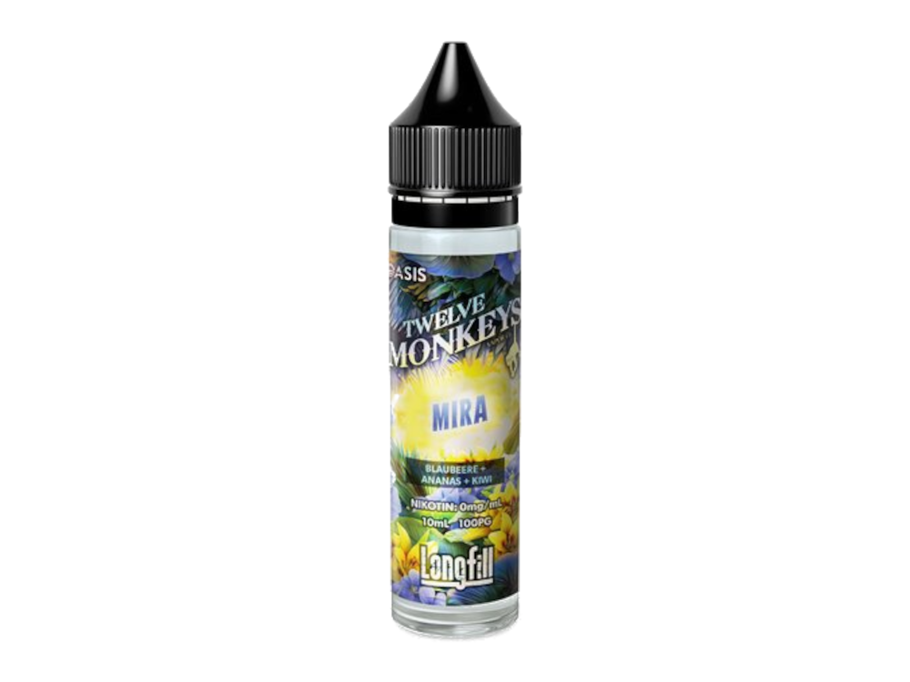 Twelve Monkeys Longfills 10ml Mira Aroma in einer 60 ml Flasche, mit intensiven Blaubeere, Ananas und Kiwi Geschmäckern.