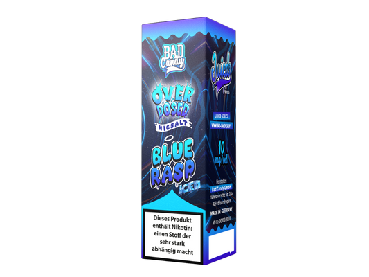 Bad Candy Liquids Blue Rasp E-Liquid in 10ml Flasche mit geschmacklich perfekt abgestimmten sauren Blaubeeren und Himbeeren, ideal für E-Zigaretten, erhältlich in 10 mg/ml und 20 mg/ml Nikotinstärke.