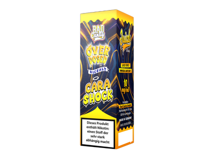 Bad Candy Nikotinsalz Liquid Overdosed Cara Shock in 10ml Flasche, mit Aromen von Keks, Karamell und Schokolade, erhältlich in 10mg und 20mg Nikotinstärke. Für E-Zigaretten geeignet.