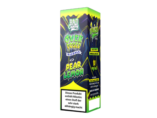 Detailansicht des Bad Candy Liquids Juicd Pear Lemon, die ansprechende Verpackung zeigt das frische Birnen-Zitronen-Design, ideal für E-Zigaretten.