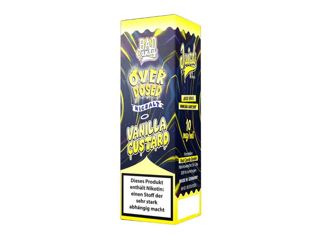 Bad Candy Liquids Vanillepudding Nikotinsalz Liquid in einer handlichen 10ml Flasche, ideal für E-Zigaretten, erhältlich in den Stärken 10mg und 20mg/ml.