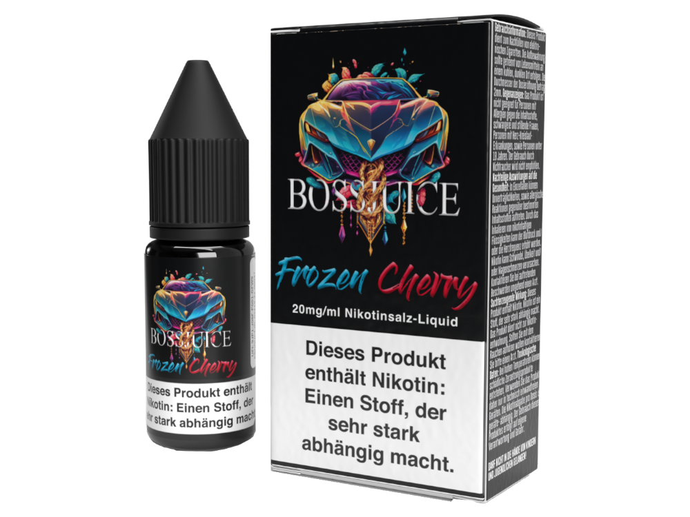 Boss Juice Frozen Cherry Nikotinsalz Liquid 20 mg/ml in einer 10 ml Flasche, ideal zum Dampfen und für E-Zigaretten.