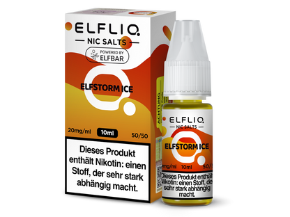 ELFLIQ Elfstorm Ice Nikotinsalz Liquid - 10ml Flasche mit Geschmack eines kühlen Energydrinks in nikotinstärken 10mg/ml und 20mg/ml, geeignet für E-Zigaretten.