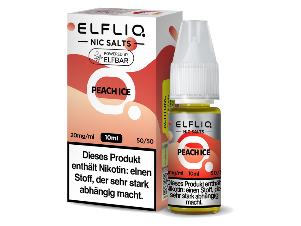 ELFLIQ - Peach Ice - Nikotinsalz Liquid, zeigt die 10mg/ml Nikotinstärke, ein fruchtiges und erfrischendes vaping Erlebnis.