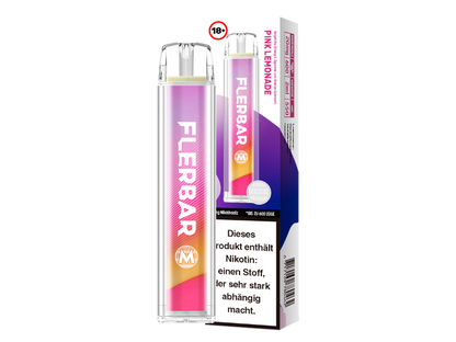Flerbar - M Einweg E-Zigarette, die in einer modernen und attraktiven Verpackung präsentiert wird.