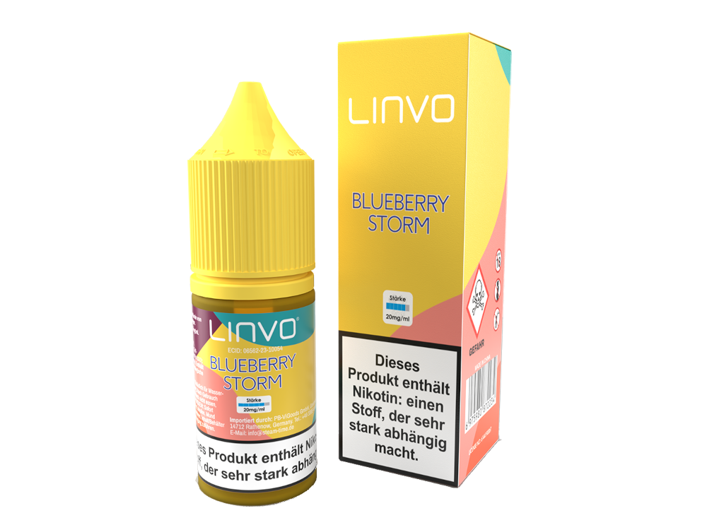 Linvo - Blueberry Storm Nikotinsalz Liquid 20 mg/ml in einer 10 ml Flasche, ideal für direktes Dampfen, mit Aromen von Blaubeeren und Energy-Drink.