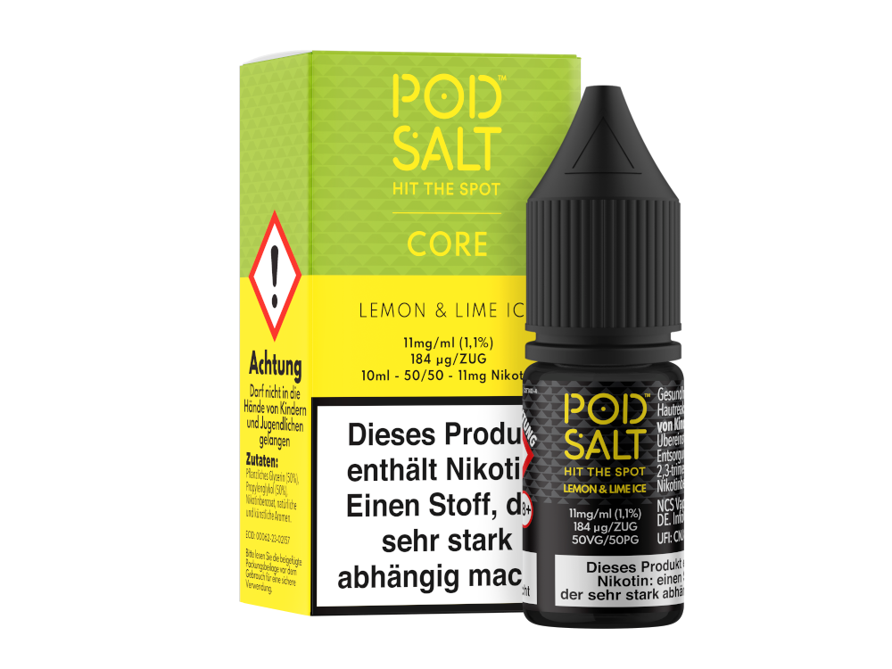 Pod Salt Core - Nikotinsalz Liquid Lemon & Lime Ice, optimal in 11 mg/ml oder 20 mg/ml für einen erfrischenden Dampferlebnis.
