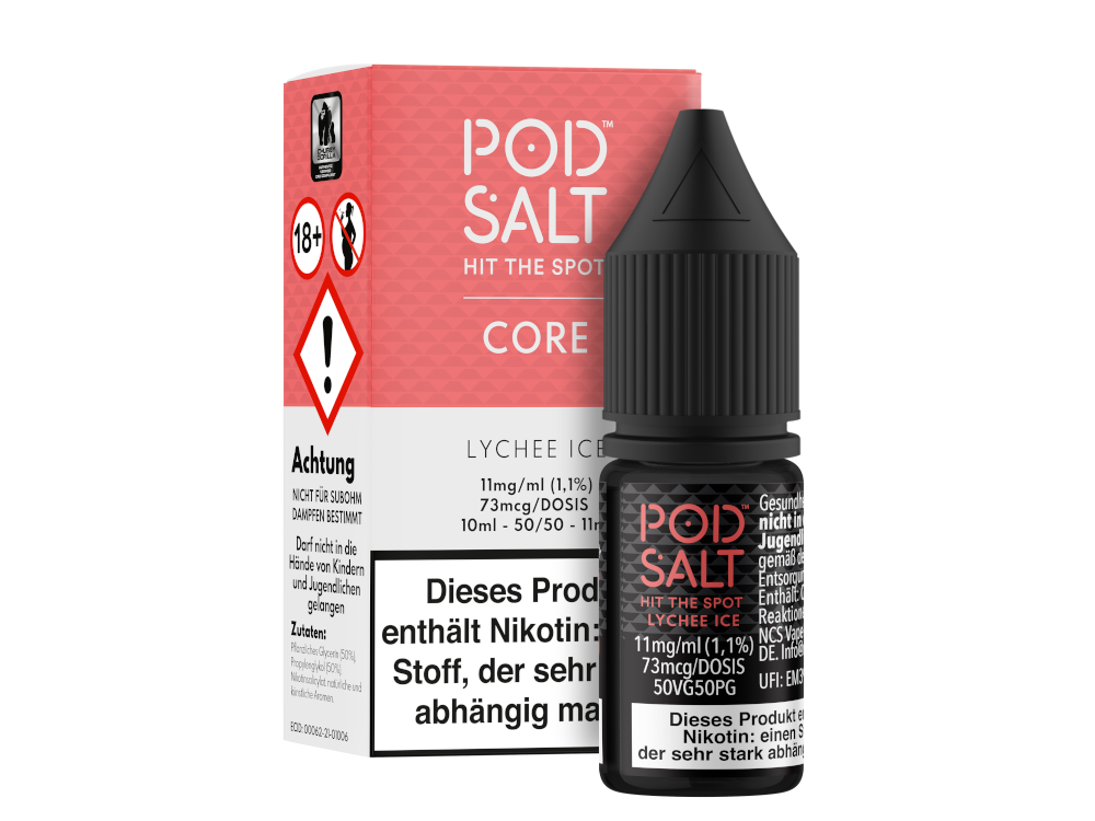 Pod Salt Core - Nikotinsalz Liquid - Lychee Ice, geschmackvoller und erfrischender Lychee-Geschmack, perfekt für Dampfen, 10ml Flasche.