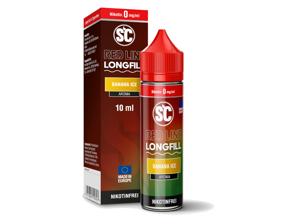SC Red Line Longfills 10 ml - Intensives Banana Ice Aroma mit Frische, vegan und perfekt für das Dampfen entwickelt, bietet unvergleichlichen Genuss.
