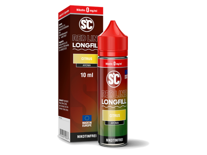 SC Red Line Longfill Aroma 10 ml mit intensivem Zitrusgeschmack für E-Zigaretten. Hochkonzentrierte Aromastoffe in der Sorte Citrus von SC Red Line, ideal für Dampfer, die frische Zitrusnoten bevorzugen.