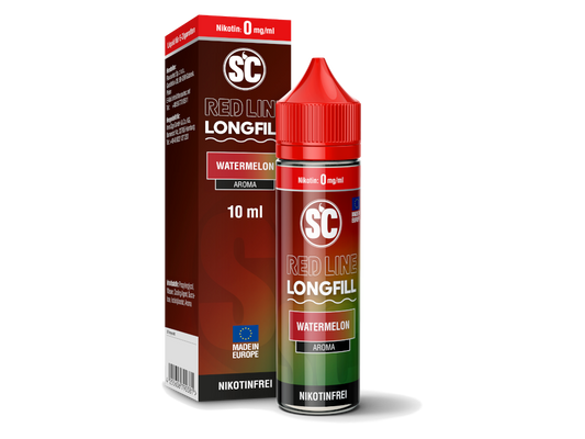 SC Red Line Watermelon Longfills 10 ml - Intensives Wassermelonenaroma mit Frische in einer 60 ml Flasche, ideal für E-Zigaretten. Hochkonzentrierte Aromafüllung für ein erfrischendes Dampferlebnis.