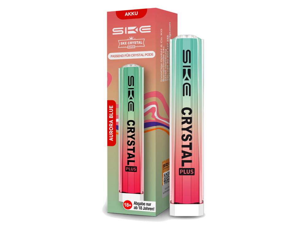 SKE Crystal Plus Akku 400 mAh von RavenSmoke DE, Darstellung des Produkts mit technischen Details und Design.