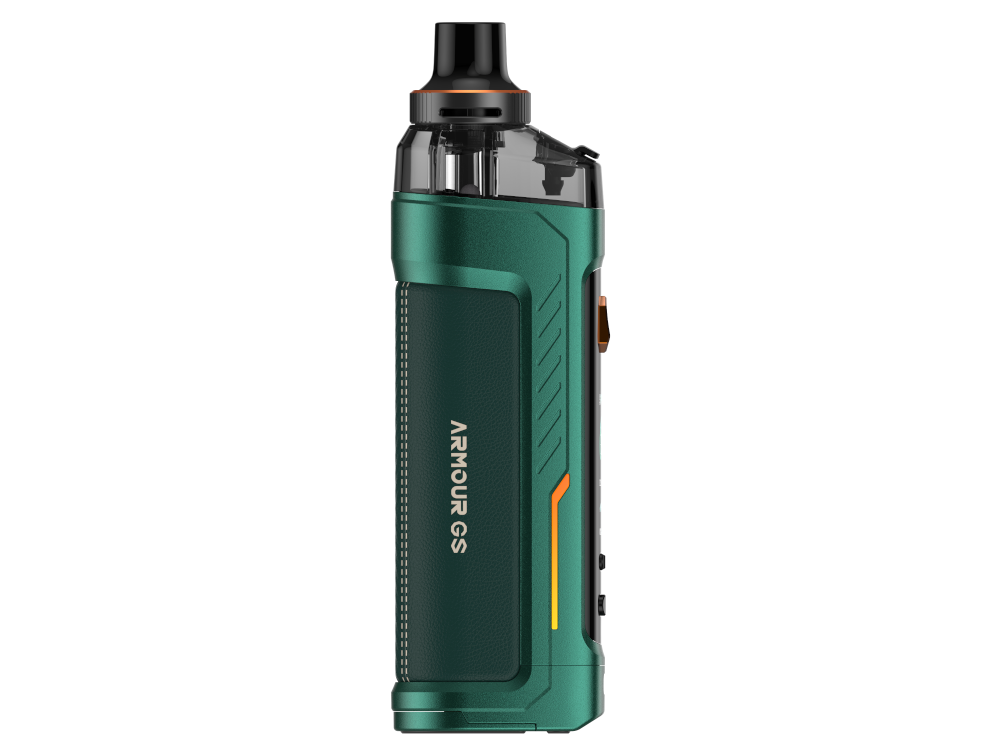 Vaporesso E-Zigaretten Set ARMOUR GS, mit anpassbarem Luftstrom, steht im Fokus mit einem düsterem Hintergrund.
