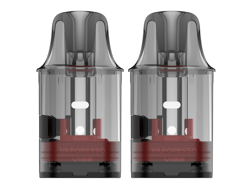 Packung mit zwei Vaporesso Vibe Dual Mesh Pods, die für E-Zigaretten geeignet sind und verschiedene Widerstände bieten.