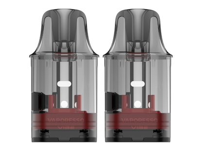 Packung mit zwei Vaporesso Vibe Dual Mesh Pods, die für E-Zigaretten geeignet sind und verschiedene Widerstände bieten.