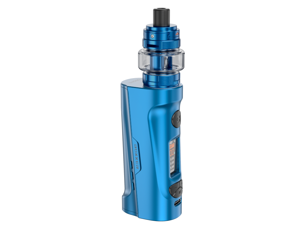 Der Aspire Boxxer E-Zigaretten Set zeigt den AF Tank Clearomizer mit 4ml Tankvolumen und Top-Filling-System.
