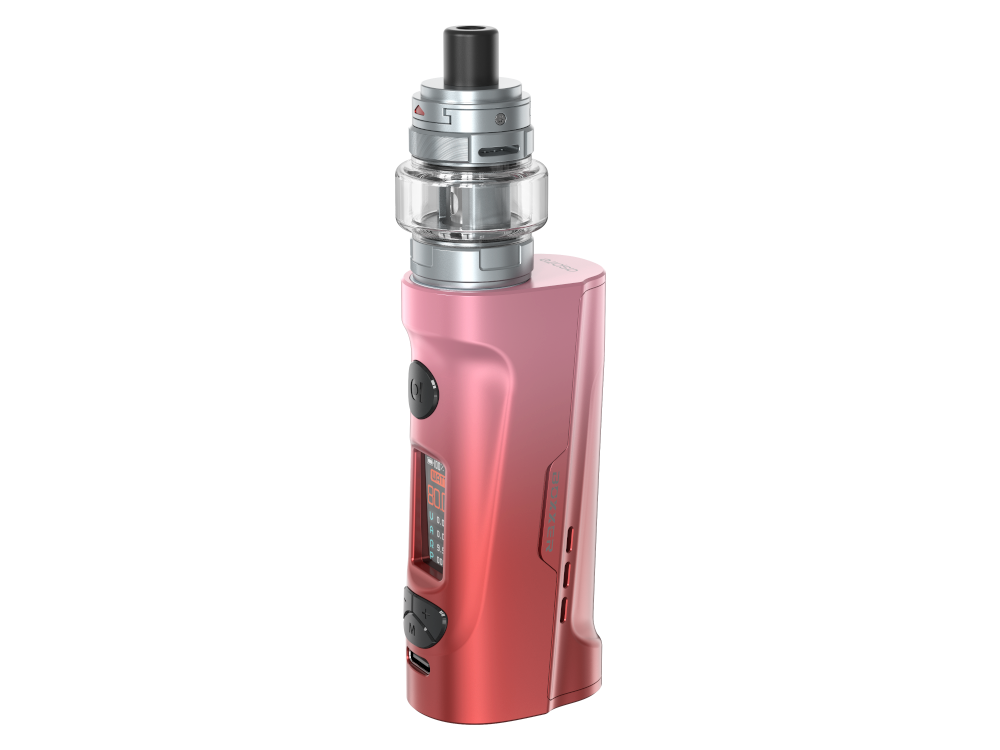Nahaufnahme des Aspire Boxxer E-Zigaretten Sets mit verschiedenen Betriebsmodi: VW, VV, Bypass, TC und CPS.
