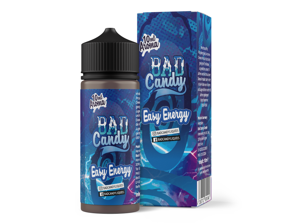 Bad Candy Aroma Easy Energy - 10ml Flasche mit bunten Fruchtmix-Aromen von Blaubeeren, Acai und Granatapfel, ideal für E-Zigaretten.