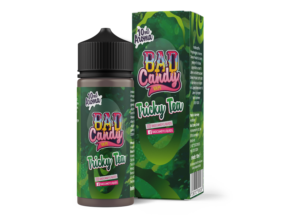 Bad Candy Aroma Tricky Tea 10ml - Hochdosiertes Konzentrats für Dampfer, mit Geschmacksrichtungen von grünem Tee, Birne, Mango, Limette und Koolada.