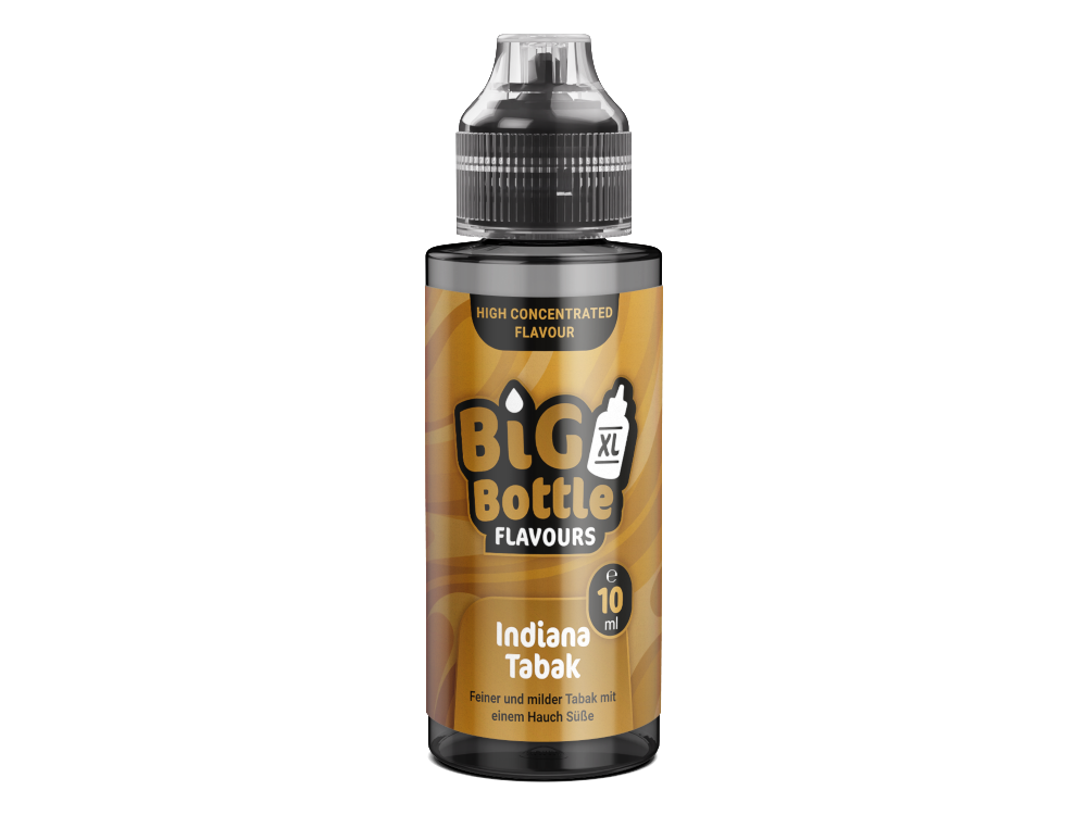 Big Bottle - Longfills 10 ml - Indiana Tabak von RavenSmoke DE, zeigt die 120 ml Flasche mit hochkonzentriertem Tabakaroma und süßer Note, geeignet für das Mischen von E-Liquids.