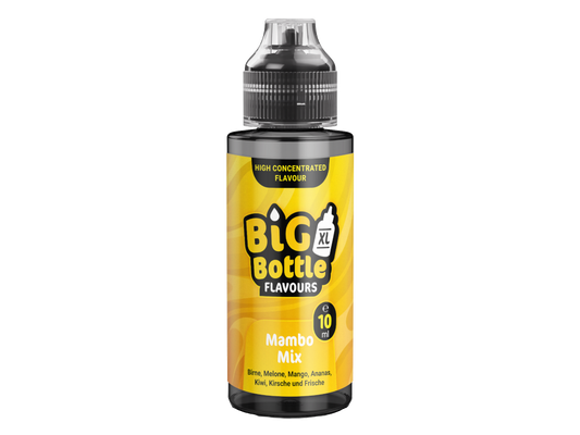 Big Bottle - Longfills 10 ml - Mambo Mix von RavenSmoke DE, ein intensives Longfill-Aroma mit den Geschmäckern Birne, Melone, Mango, Ananas, Kiwi, Kirsche und Frische.