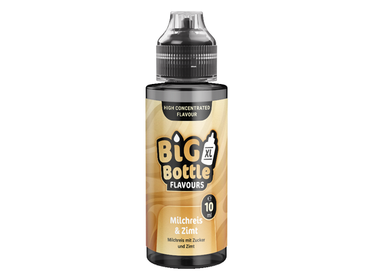 Big Bottle Aroma Milchreis & Zimt in einer 120 ml Flasche, die den intensiven Geschmack von Milchreis mit Zimt und Zucker beim Dampfen vermittelt.