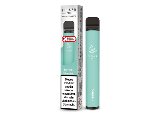 Verpackung der Elfbar 600 Einweg E-Zigarette mit detaillierten Produktinformationen und Nikotinstärke von 20 mg/ml.