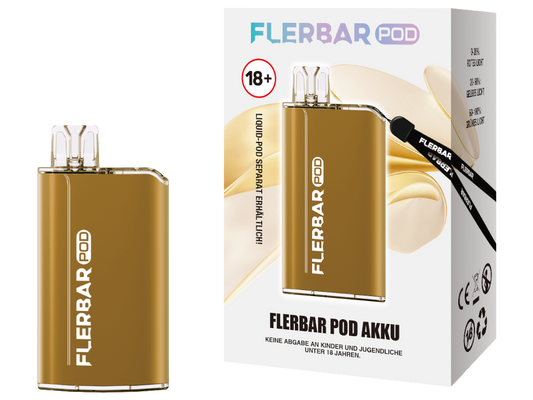 Flerbar - POD Akku 500 mAh in verschiedenen Farben, kompatibel mit vorbefüllten Flerbar PODs. 500 mAh Kapazität für bis zu 600 Züge, ausgestattet mit USB-C Anschluss.