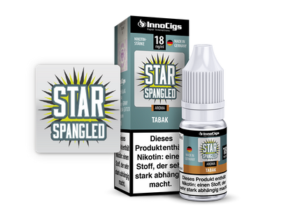 InnoCigs - Star Spangled Tabak - Liquid für E-Zigaretten, Detailansicht der Inhaltsstoffe und Nikotinstärken.