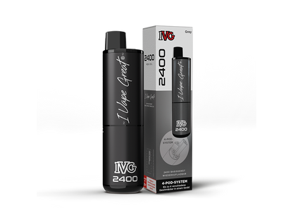 Verpackung des IVG - 2400 Akku, das die wichtigsten Merkmale und Vorteile des Produkts aufzeigt, darunter die Zugautomatik und die 1000 mAh Kapazität.