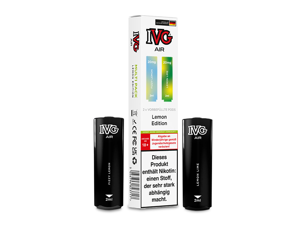 IVG AIR Pod Multi Flavour Edition – 2 Stück pro Packung, Nikotinsalz-Liquid mit 20 mg/ml für intensives Dampfen.