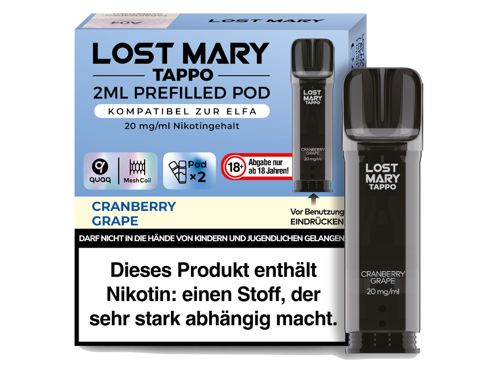 Lost Mary - Tappo Pod, erhältlich in 14 verschiedenen Geschmacksrichtungen.