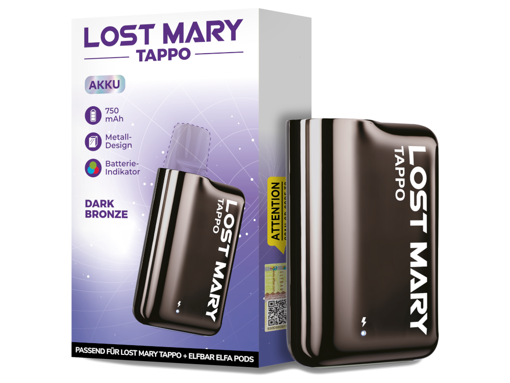 Lost Mary - Tappo Akku in verschiedenen Farben präsentiert. Perfekt kompatibel mit Lost Mary Tappo Pods und Elfbar Elfa Prefilled Pods.