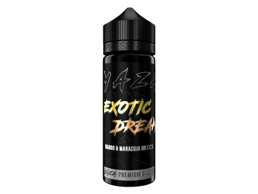 MaZa Longfills 10ml - Exotic Dream, eine Flasche mit fruchtigem Aroma von Mangos und Maracujas, ideal für Dampfer. Verpackung zeigt 10 ml konzentriertes Aroma für 120 ml Liquid.