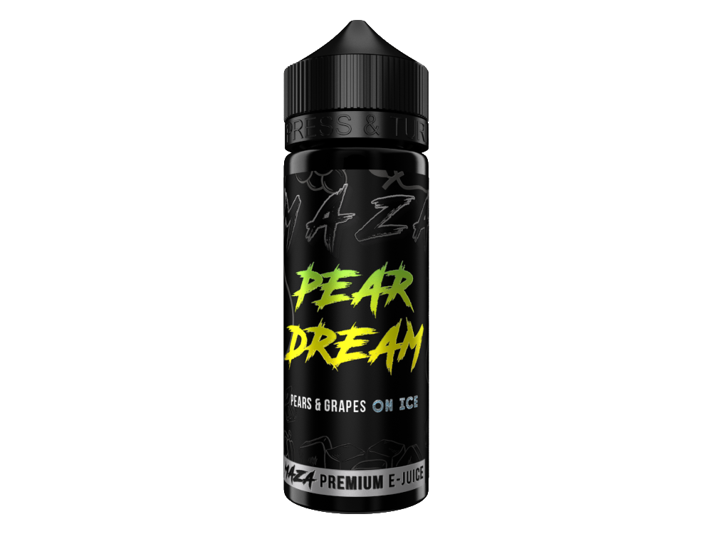 MaZa Longfills 10 ml - Pear Dream: Flasche mit dem Aroma von Birnen, Trauben und einer frischen Note in einer 120 ml Liquidflasche.