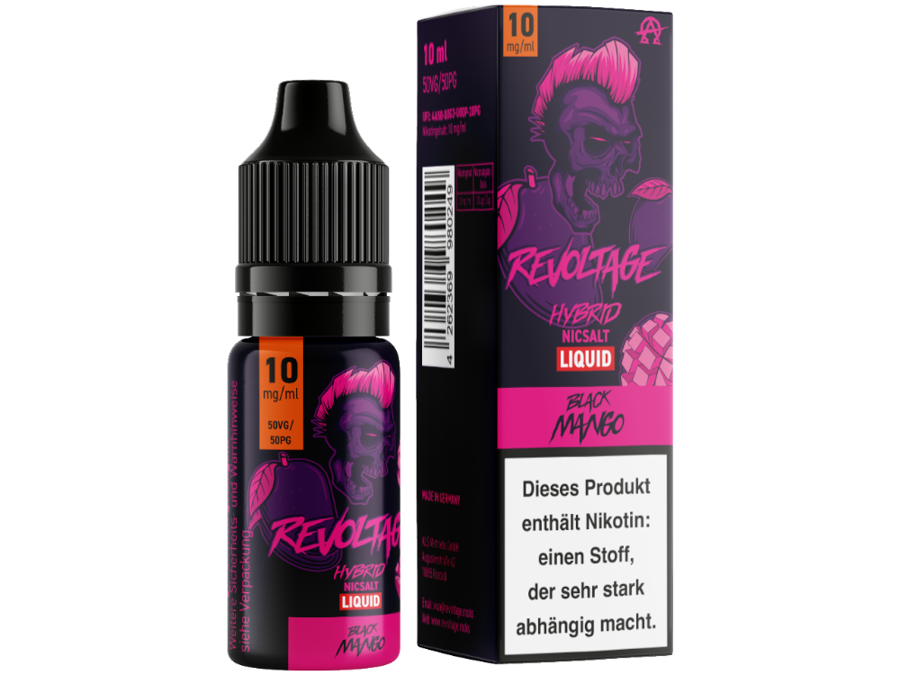Revoltage Black Mango Liquid mit fruchtigem Mango-Geschmack und frischer Note, ideale Wahl für Dampfer.