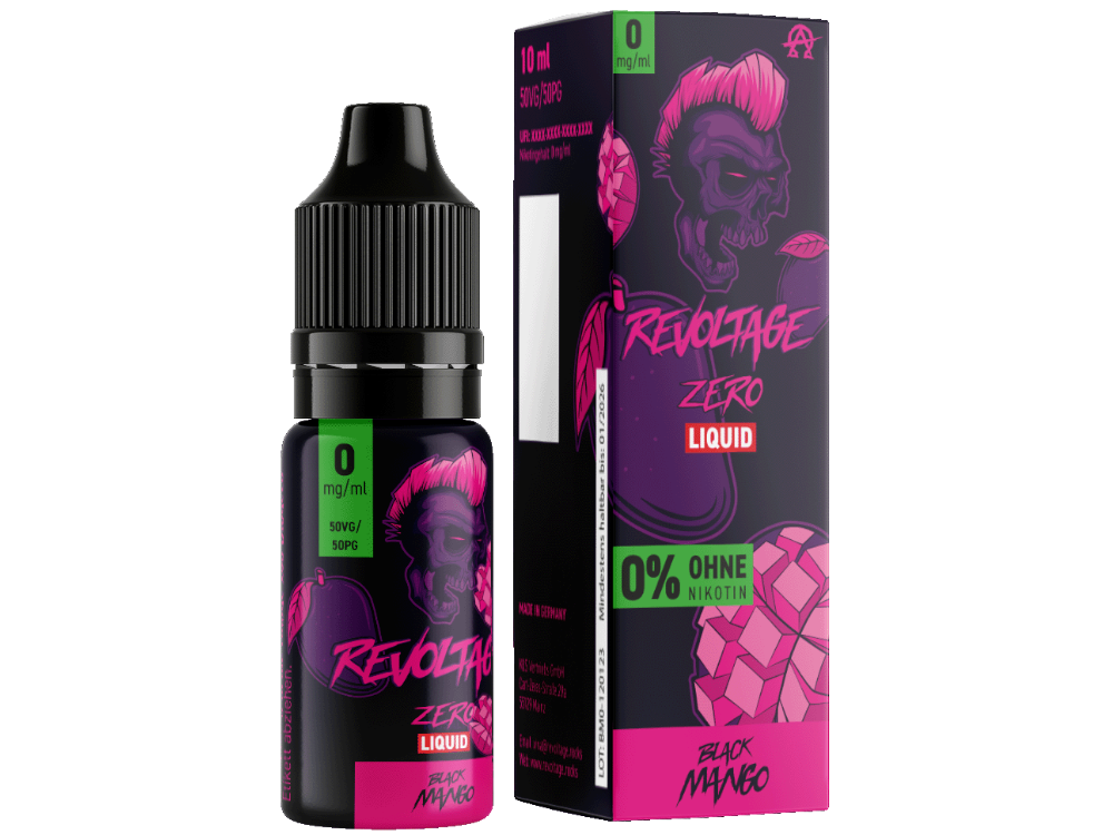 Inhalt und Zutaten von Revoltage Hybrid Nikotinsalz Liquid Black Mango, ein hochwertiges E-Liquid für Dampfer.