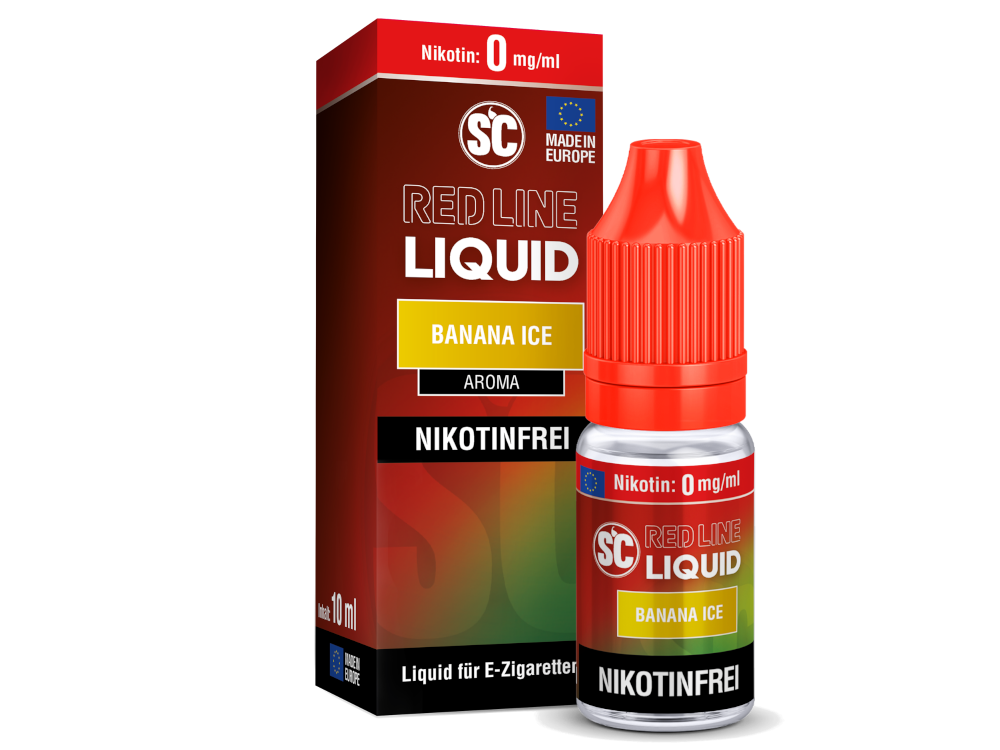Flasche des SC Red Line Banana Ice Nikotinsalz Liquids - eine innovative Mischung für Dampfer, die Bananengeschmack und Frische mögen.