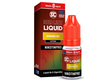 Flasche des SC Red Line Banana Ice Nikotinsalz Liquids - eine innovative Mischung für Dampfer, die Bananengeschmack und Frische mögen.