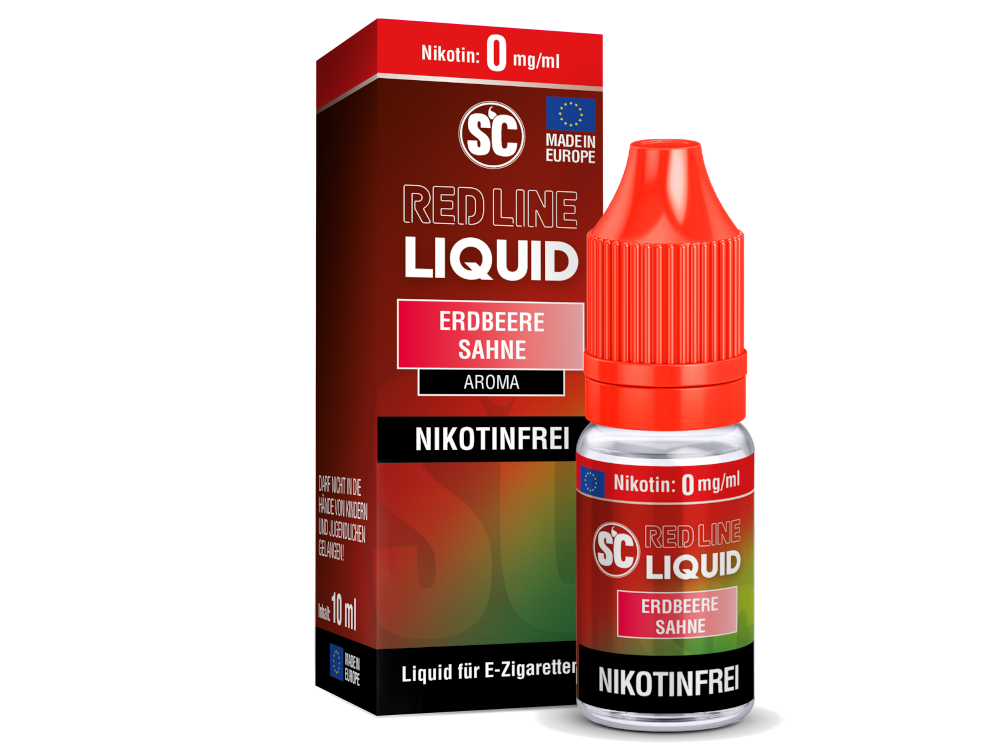SC Red Line Erdbeere Sahne Nikotinsalz Liquid, ideal für Dampfer, die Geschmacksexplosionen aus Erdbeere und Sahne suchen.