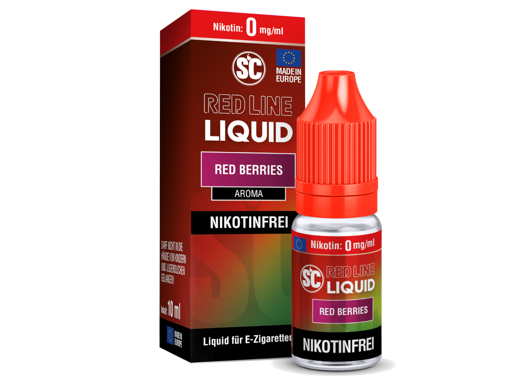 Inhaltsstoffe des Nikotinsalz Liquids SC Red Line, ideal für Dampfer, die intensiven Fruchtgeschmack suchen.