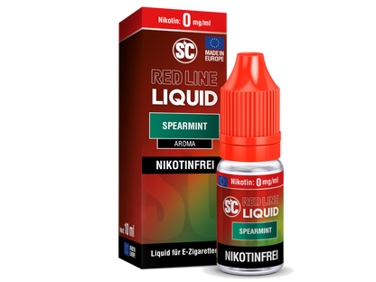 SC Red Line Spearmint Nikotinsalz Liquid in klarer Flasche, ideal für Dampfer mit Vorliebe für Minzgeschmack.