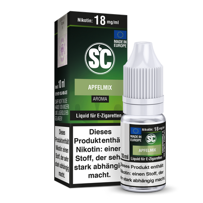 Apfelmix E-Zigaretten Liquid von SC in fünf Nikotinstärken, perfekt für individuelles Dampfen und fruchtige Erlebnisse.