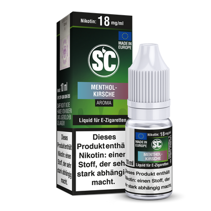 Detailansicht des Menthol-Kirsche E-Zigaretten Liquids, zeigt die Inhaltsstoffe auf der Verpackung.