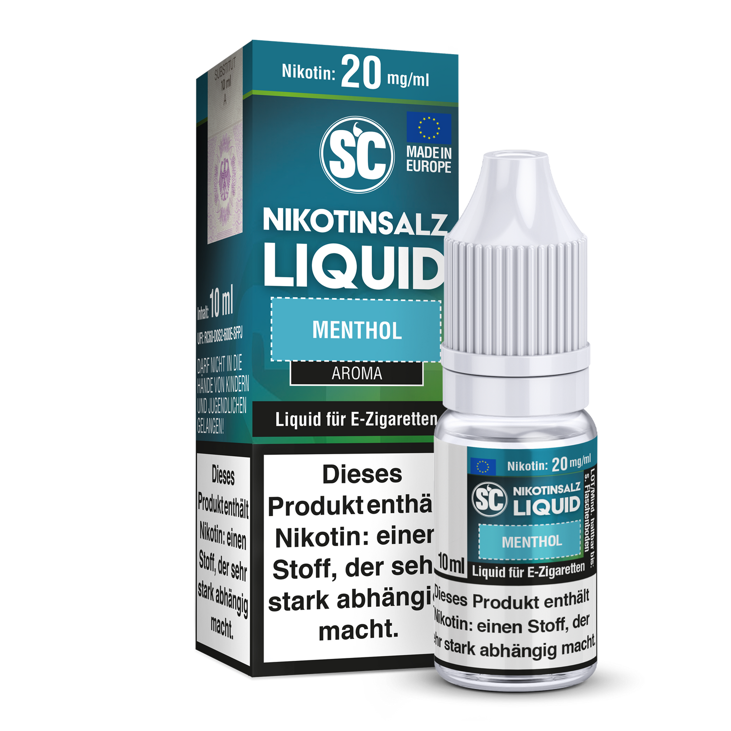 SC Menthol E-Zigaretten Nikotinsalz Liquid 20 mg/ml in einer 10ml Flasche mit Mentholgeschmack für Dampfer.