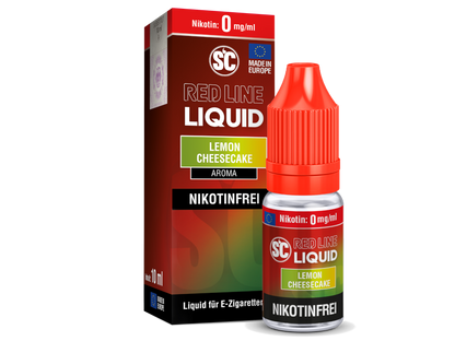 Verpackung des SC Red Line Lemon Cheesecake Nikotinsalz Liquids, das die Dampferfahrung durch intensiven Geschmack bereichert.