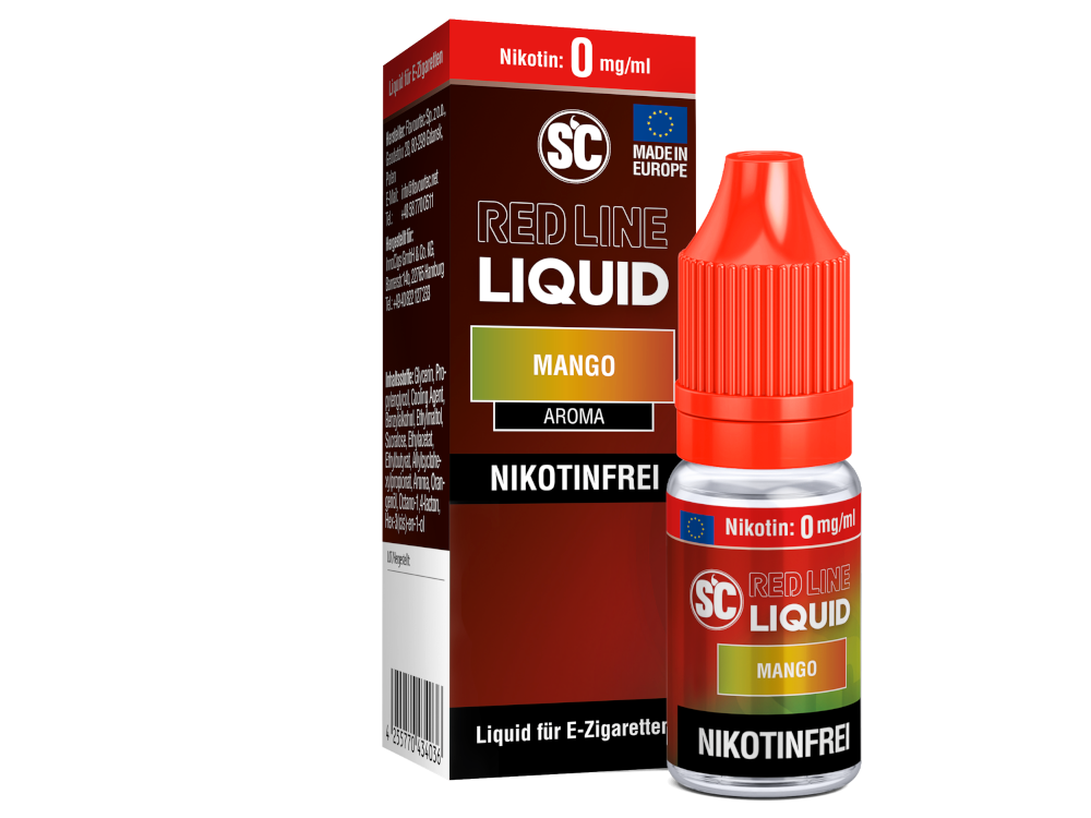 Die sorgfältig ausgewählten Inhaltsstoffe des SC Red Line Mango Nikotinsalz Liquid von RavenSmoke DE für ein erstklassiges Dampfen.